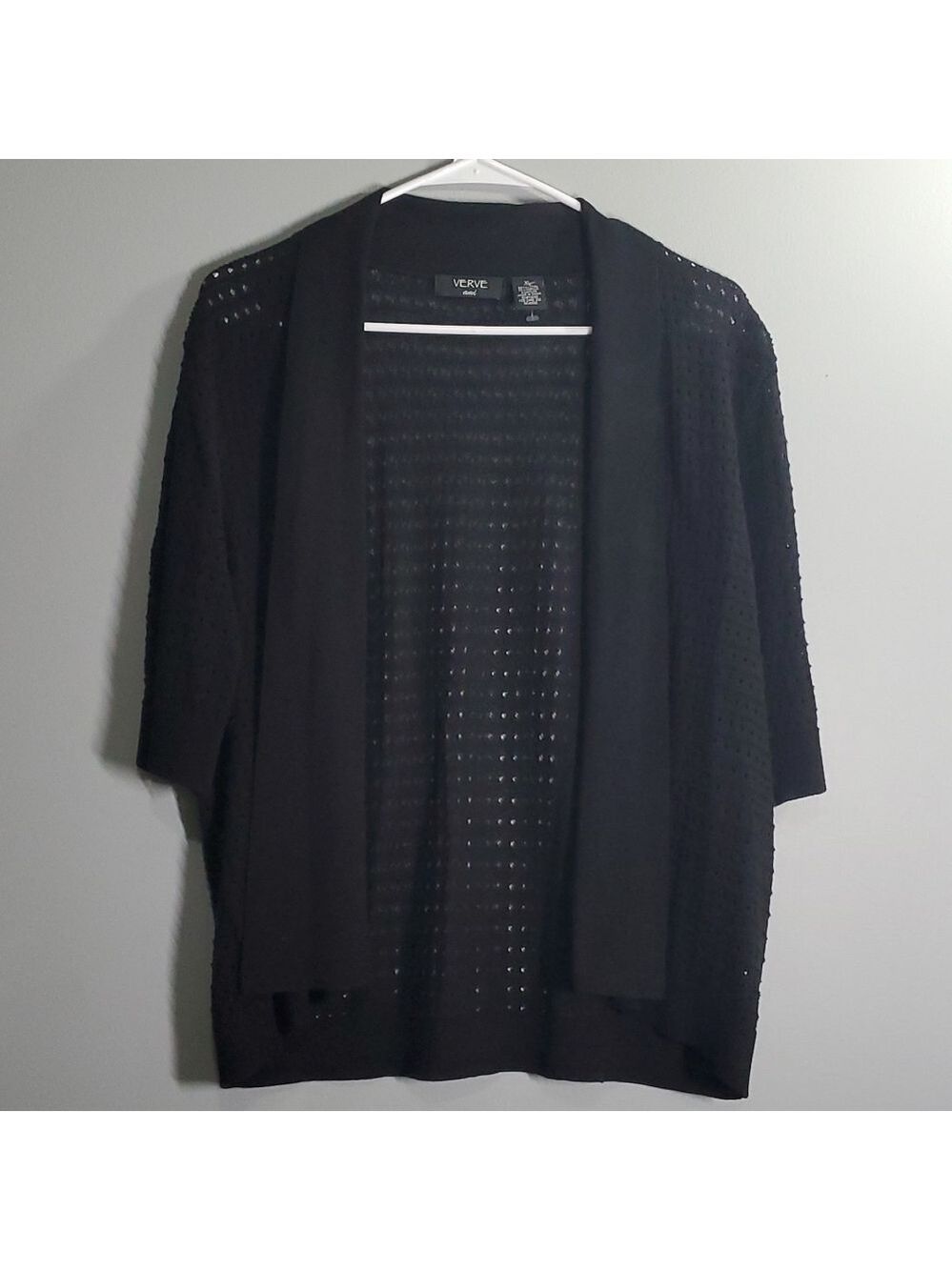 verve ami size XL x-large open sweater topper perforated black short sle…